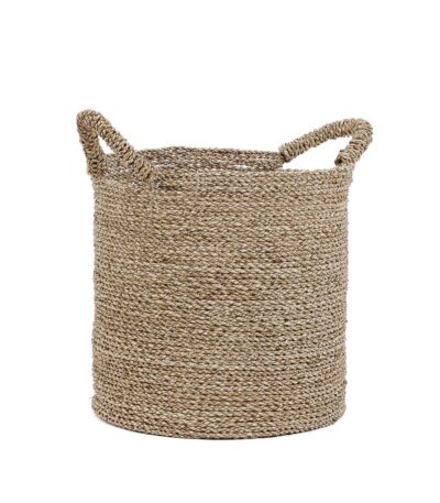 Panier Sensity – L en jonc de mer tressé avec anses, grand panier de rangement en fibres naturelles pour intérieur