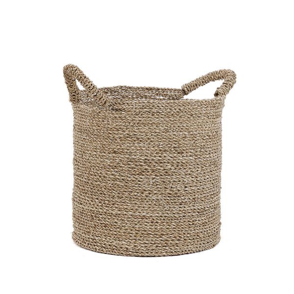 Panier Sensity – L en jonc de mer tressé avec anses, grand panier de rangement en fibres naturelles pour intérieur