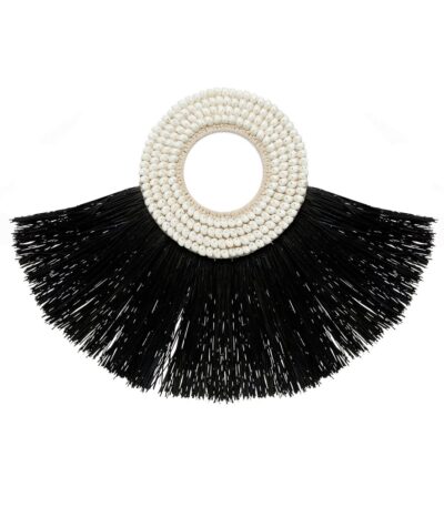 Shell Alang Alang - Noir décoration murale en fibres naturelles et coquillages style bohème