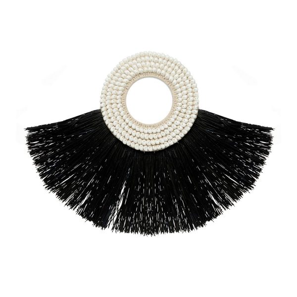 Shell Alang Alang - Noir décoration murale en fibres naturelles et coquillages style bohème