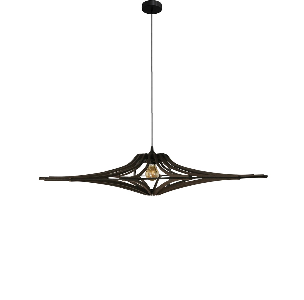 Suspension bois noir SINGING D90 design contemporain en bois noir mat avec structure aérienne et éclairage doux