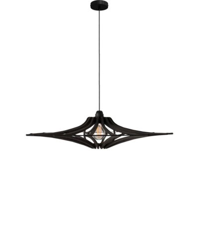 Suspension bois noir SINGING D65 design contemporain en bois teinté noir avec structure aérienne et éclairage doux