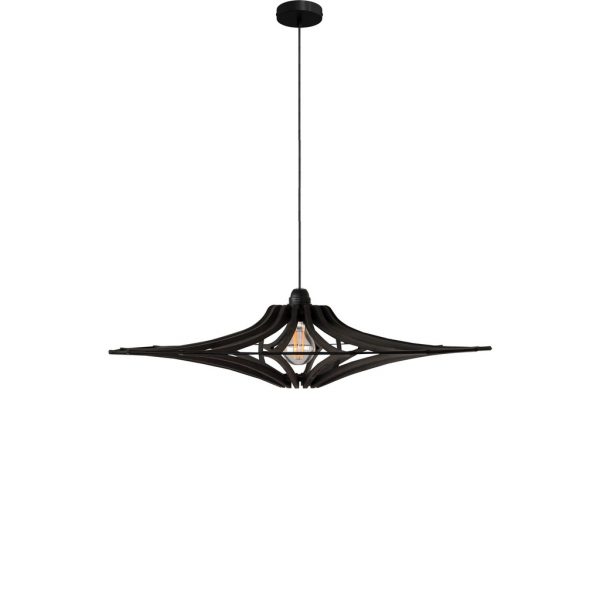 Suspension bois noir SINGING D65 design contemporain en bois teinté noir avec structure aérienne et éclairage doux