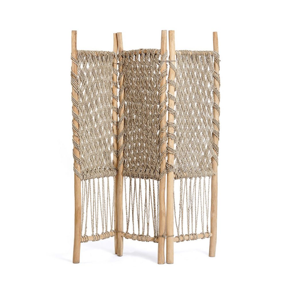 Paravent - Naturel en bois et fibres naturelles tressées, paravent décoratif style bohème