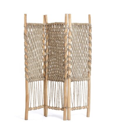 Paravent - Naturel en bois et fibres naturelles tressées, paravent décoratif style bohème