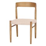 Chaise en bois Lina avec assise en corde naturelle tressée, style scandinave et japandi, chaise bois naturel intérieur