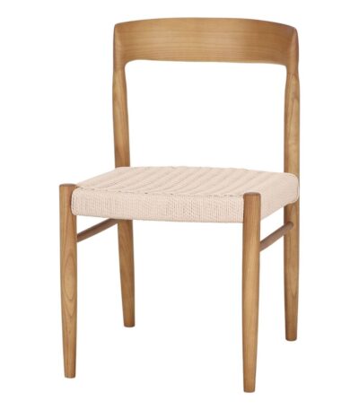 Chaise en bois Lina avec assise en corde naturelle tressée, style scandinave et japandi, chaise bois naturel intérieur