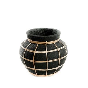Vase Belly - Noir - S en terre cuite avec tressage rotin décoratif