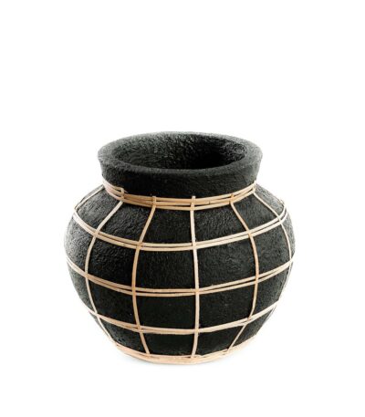 Vase Belly - Noir - S en terre cuite avec tressage rotin décoratif