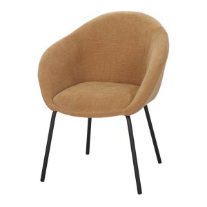 Chaise rembourrée moutarde Marvens avec accoudoirs et piètement noir pour salle à manger