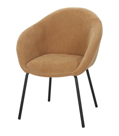 Chaise rembourrée moutarde Marvens avec accoudoirs et piètement noir pour salle à manger