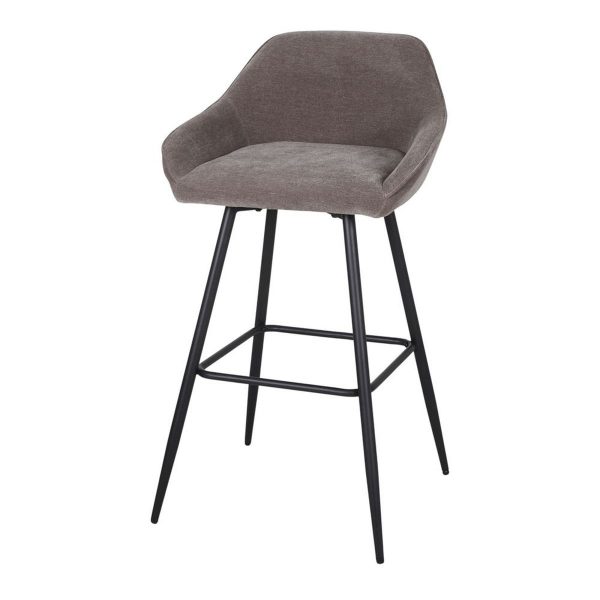 tabouret de bar roddy_esprit rotin home (4) Tabouret de bar Roddy en tissu avec accoudoirs et pieds métal noir, design mid-century pour îlot ou bar