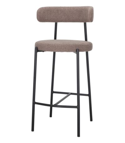 Tabouret de bar Abora marron en tissu avec structure acier noir, design contemporain pour îlot ou bar