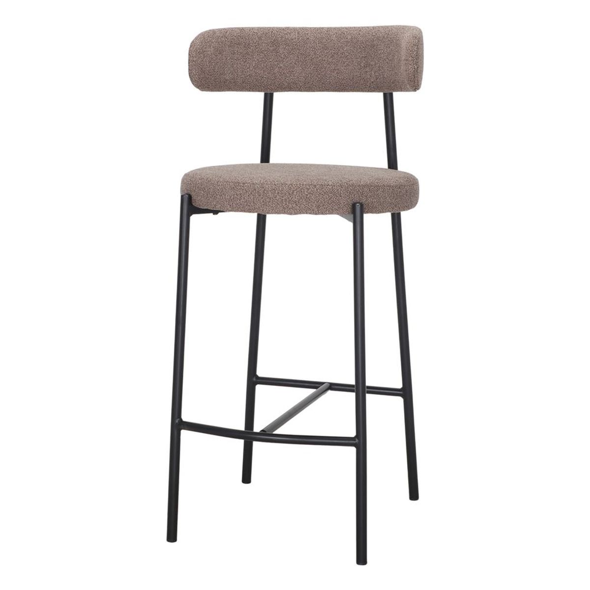 Tabouret de bar Abora en tissu avec structure acier noir, design contemporain pour îlot ou bar