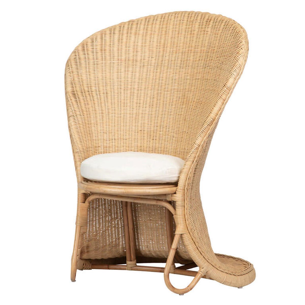 Fauteuil rotin paon naturel avec coussin, fauteuil en rotin haut dossier style vintage pour intérieur