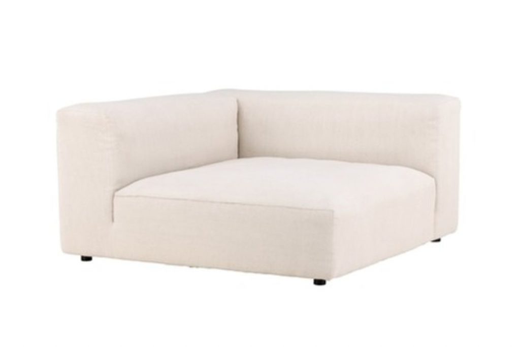 Module d’angle canapé Malo beige en tissu coton et lin, élément modulable avec assise profonde pour salon contemporain