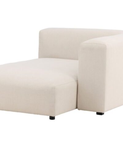 Module méridienne canapé Malo beige en tissu coton et lin, assise allongée modulable avec accoudoir
