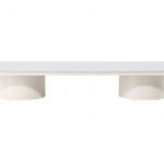Table basse Alba beige 190 x 60 cm avec plateau en pierre frittée et pieds cylindriques, table basse design salon