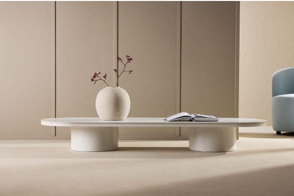 Table basse Alba beige 190 x 60 cm – Pierre frittée