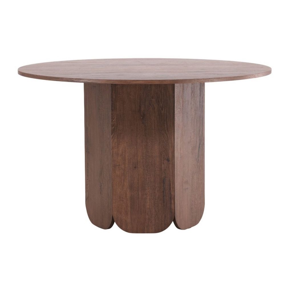 Table ronde Telma 120 cm Marron avec pied central, table à manger 4 places design