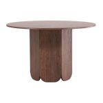 Table ronde Telma 120 cm Marron avec pied central, table à manger 4 places design