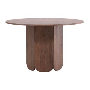 Table ronde Telma 120 cm Marron avec pied central, table à manger 4 places design