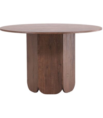 Table ronde Telma 120 cm Marron avec pied central, table à manger 4 places design