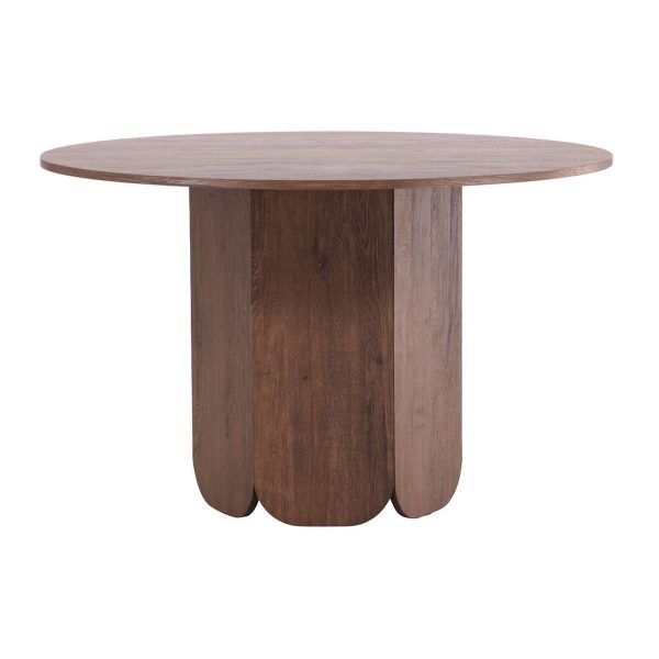 Table ronde Telma 120 cm Marron avec pied central, table à manger 4 places design