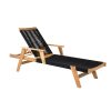 Transat Little en bois acacia et corde noire avec dossier réglable, bain de soleil extérieur pour terrasse
