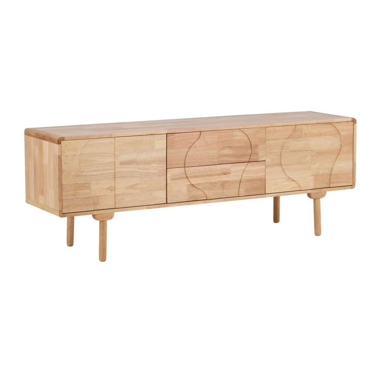 Buffet bois ESKA en hévéa naturel 180 cm avec façade graphique et pieds arrondis pour salon ou salle à manger