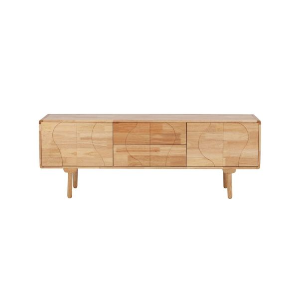 Buffet bois ESKA en hévéa naturel 180 cm avec façade graphique et pieds arrondis pour salon ou salle à manger