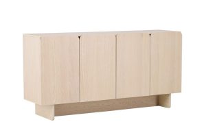 Buffet Tyra blanchi en bois clair avec portes, meuble de rangement design épuré pour salon ou salle à manger