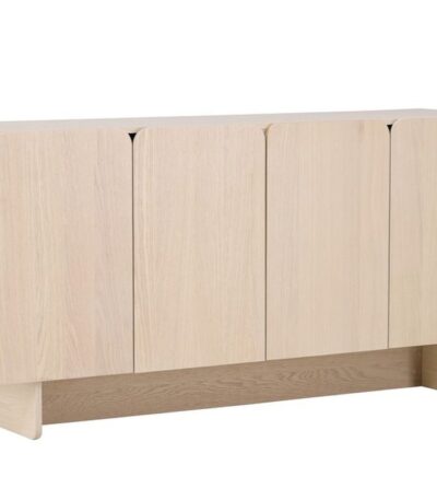 Buffet Tyra blanchi en bois clair avec portes, meuble de rangement design épuré pour salon ou salle à manger
