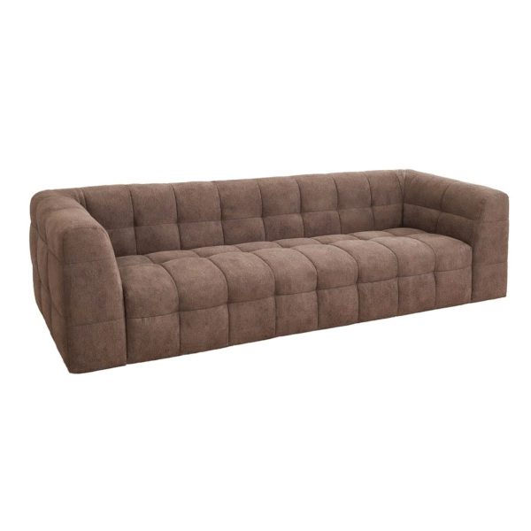 Canapé 3 places Marylou marron en tissu polyester, canapé 3 places design arrondi pour salon