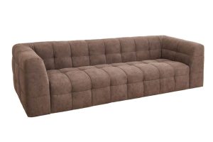Canapé 3 places Marylou marron en tissu polyester, canapé 3 places design arrondi pour salon