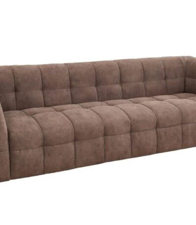 Canapé 3 places Marylou marron en tissu polyester, canapé 3 places design arrondi pour salon