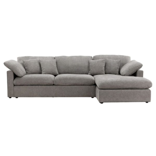 Canapé d’angle Amaro en tissu polyester gris foncé avec méridienne, canapé moderne pour salon confortable
