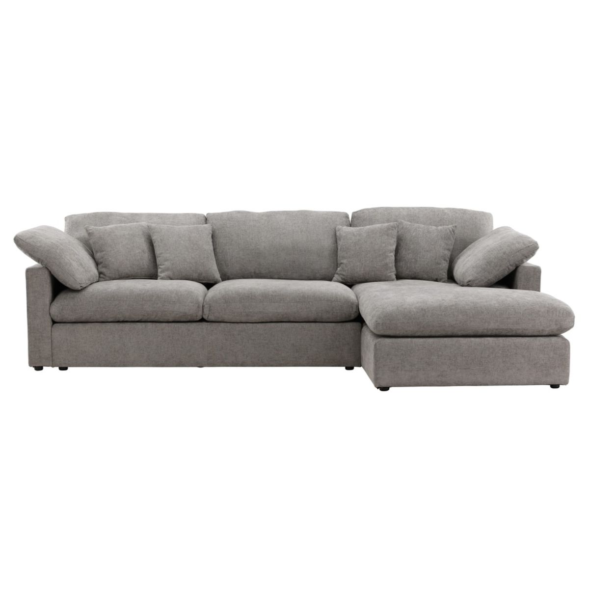 Canapé d’angle Amaro en tissu polyester gris foncé avec méridienne, canapé moderne pour salon confortable