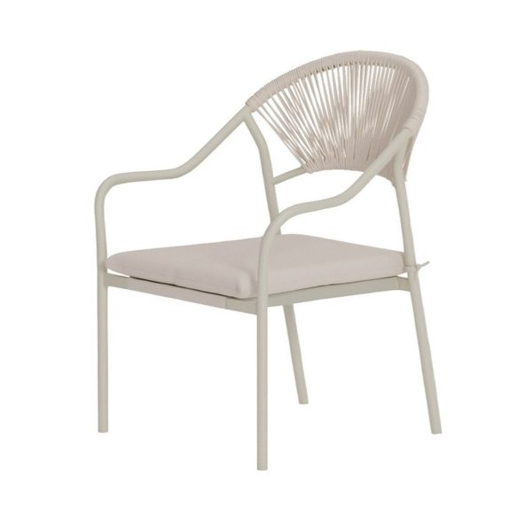chaise de jardin mélio_esprit rotin home (1) Chaise de jardin Mélia en aluminium beige avec assise en textilène et accoudoirs, chaise extérieure empilable