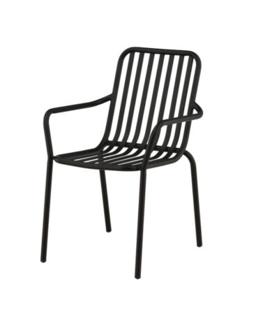 Chaise de jardin Petra en aluminium noir avec accoudoirs, chaise extérieure empilable pour terrasse