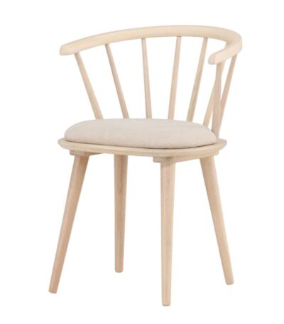 Chaise en bois Bonnie avec coussin beige, finition blanchie ou noire, lot de 2 pour salle à manger