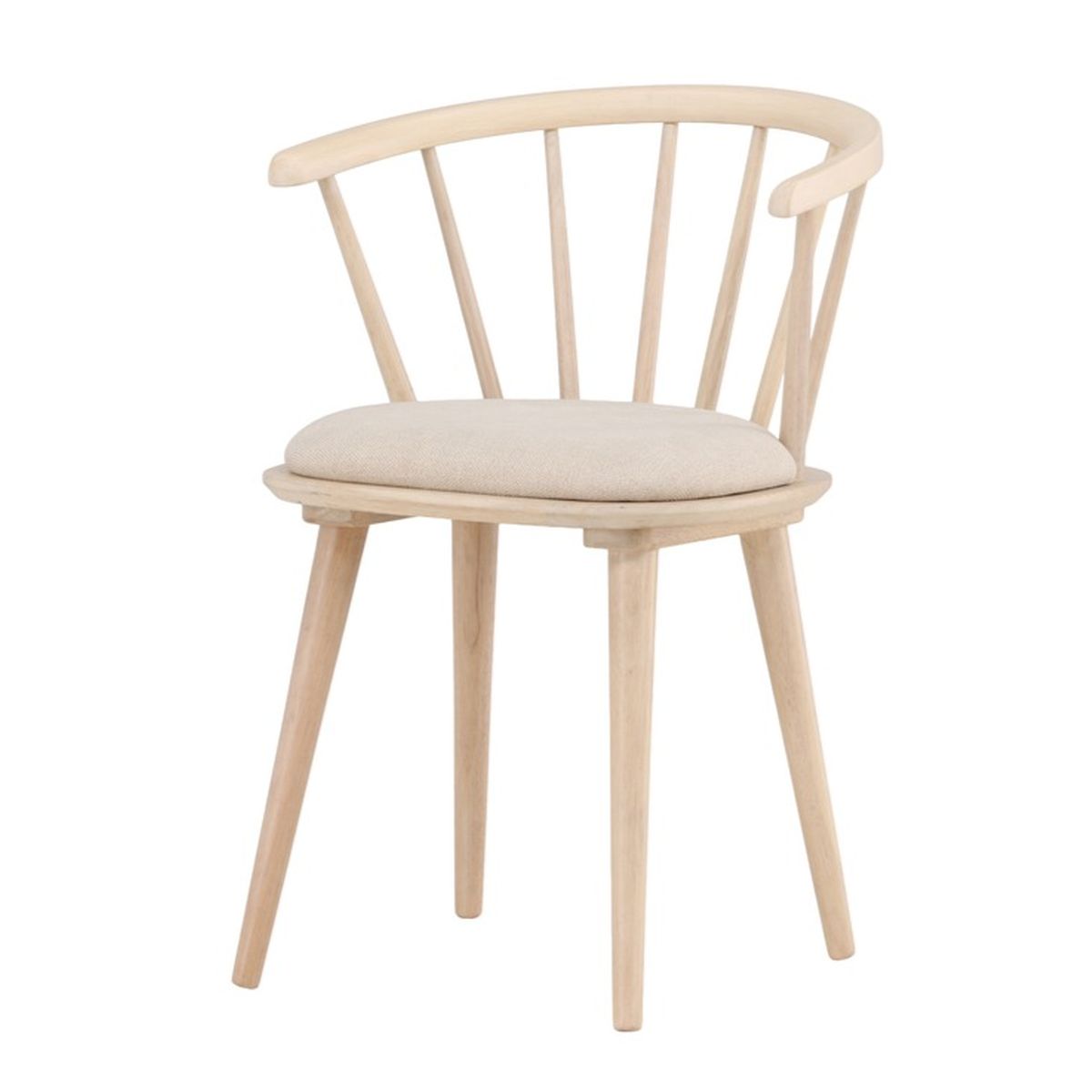 Chaise en bois Bonnie avec coussin beige, finition blanchie ou noire, lot de 2 pour salle à manger