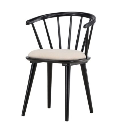 Chaise en bois Bonnie Noir avec coussin beige, lot de 2 pour salle à manger