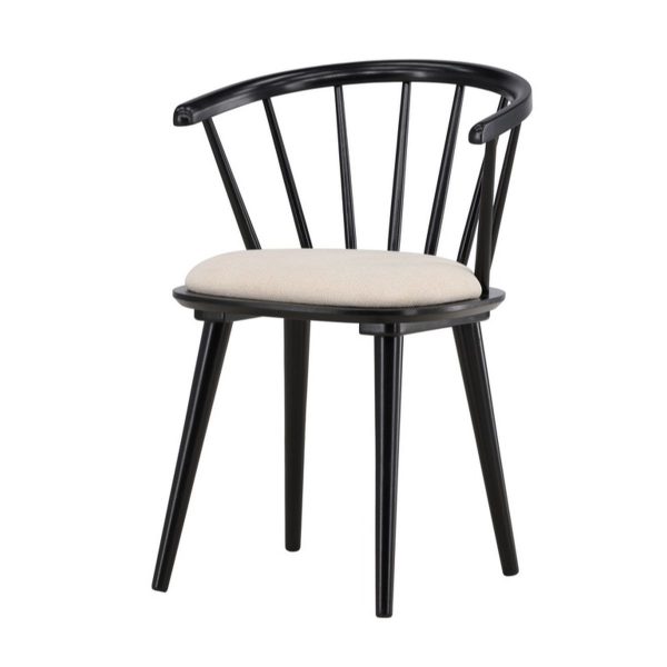Chaise en bois Bonnie Noir avec coussin beige, lot de 2 pour salle à manger