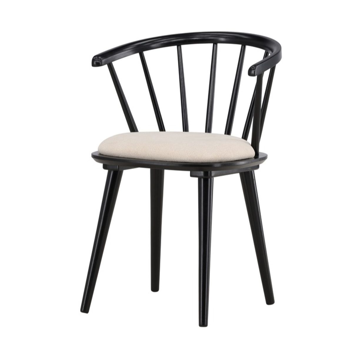 Chaise en bois Bonnie Noir avec coussin beige, lot de 2 pour salle à manger