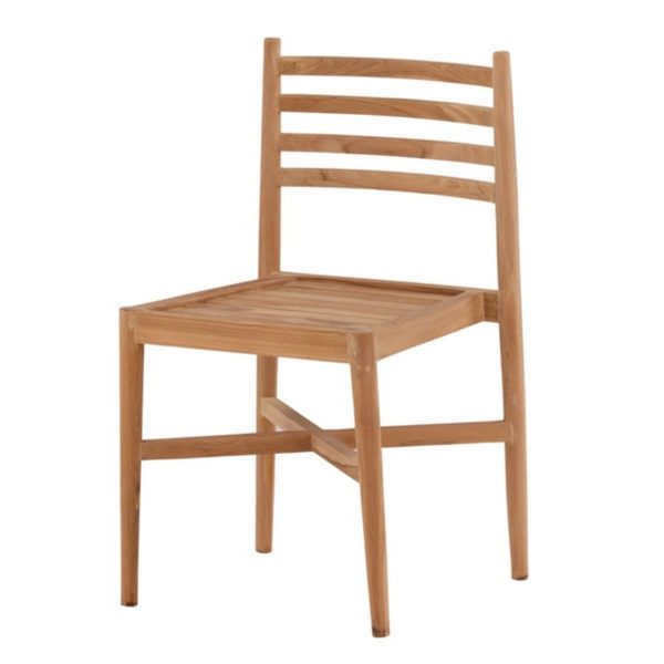 Chaise en bois JEANNE en teck naturel, chaise de salle à manger empilable style campagne chic