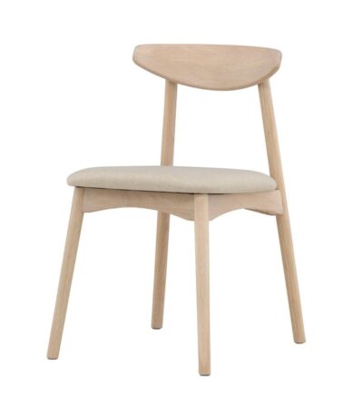 Chaise en bois Venda avec coussin beige, lot de 2 chaises salle à manger design en chêne blanchi.
