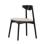 Chaise en bois Venda Noire avec coussin beige, lot de 2 chaises salle à manger design en chêne.