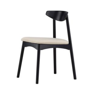 Chaise en bois Venda Noire avec coussin beige, lot de 2 chaises salle à manger design en chêne.