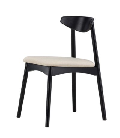 Chaise en bois Venda Noire avec coussin beige, lot de 2 chaises salle à manger design en chêne.